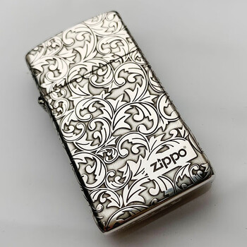 zippo打火机防风煤油之宝 原装进口纯银纤巧窄机繁花似锦 唐草纹 芝宝