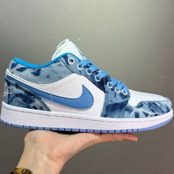 aedglow牛仔蓝水洗丹宁蓝扎染情侣运动鞋低帮篮球鞋男女休闲鞋 水洗