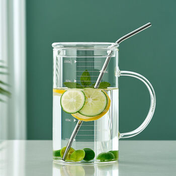 博力神玻璃杯水杯家用大容量茶杯带把盖办公室泡茶杯男女耐高温喝水