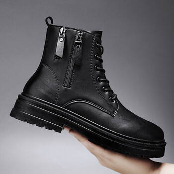 vaahsuxm男士黑色马丁靴高帮英伦风百搭增高2022秋季皮靴ins机车靴工