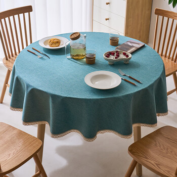 圆桌布棉麻布艺圆形新款大圆桌防水防油免洗家用纯色台布餐桌垫布艺