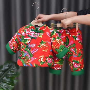 招晴瑜儿童东北大花袄手工棉花衣服冬天袄加厚套装宝宝棉衣婴幼儿秋冬