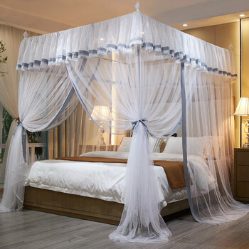 轻壤宫廷蚊帐家用222米加大床落地蚊帐三开门蚊帐带中式床幔纱文帐子
