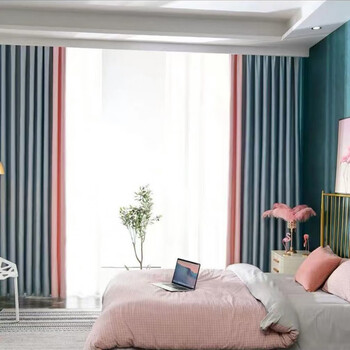 新款现代简约遮光窗帘客厅卧室阳台隔热加厚窗帘定制遮阳布 浅蓝色拼