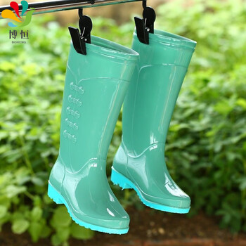 防滑防水鞋女式中筒成人加绒棉时尚胶鞋工作水靴雨鞋 碧绿色(单鞋款)