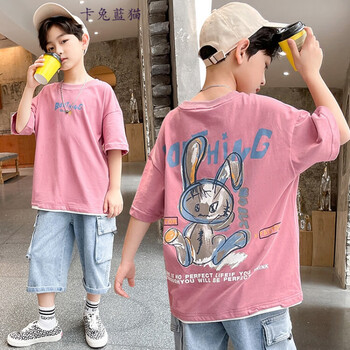 装男童短袖t恤夏装2022年新款纯棉男孩中大童夏季夏款上衣潮t粉色110
