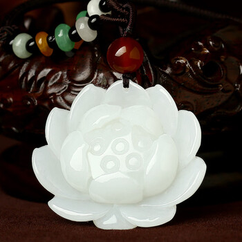 白玉莲花吊坠女款花朵玉坠和田玉雪莲花荷花挂件毛衣链送女友