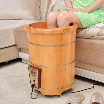 足浴木桶泡脚桶膝盖熏蒸桶橡木恒温自动加热家用养生桶的45cm双边半盖