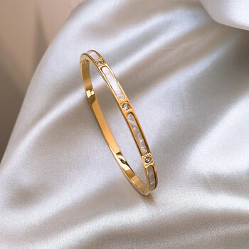 小米星韩版金色钛钢手镯不褪色ins个风小众设计时尚百搭手环高 贝壳镶