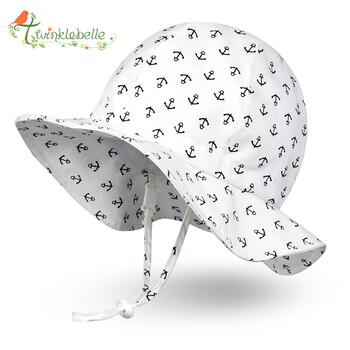 Twinklebelle防晒帽儿童帽子男女宝宝遮阳帽婴儿帽太阳帽春夏薄款沙滩帽凉帽白底船锚纹m 8 30个月帽 围46 53厘米 图片价格品牌报价 京东