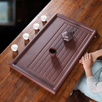 冶秋宜兴品牌紫砂茶盘长方形简约紫泥大号小号家用手工紫砂茶海排水式