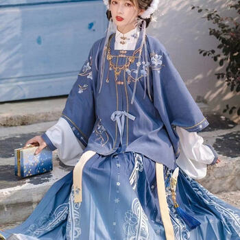 茵向明制半臂对襟短衫褶裙春夏新改良学生绣花裙古装成人 对襟衫 对襟