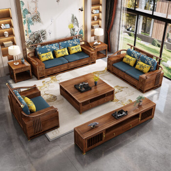 新中式实木沙发组合金丝檀木禅意轻奢别墅中国风大小户型储物家 