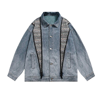 杜赫wh先生潮牌复古vintage水洗翻领情侣外套男欧美设计感牛仔夹克浅