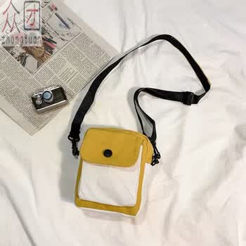潮流迷你ins斜挎包男女学生新款手机小背包韩版运动帆布包 黄色 配