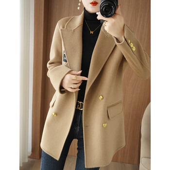 paulplg显瘦短款加厚高端羊毛呢外套23秋冬新款双面羊绒大衣女流行感