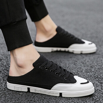 夏天个性精神小伙帆布鞋拖鞋式半托学生运动半拖鞋子男懒人鞋 黑z113