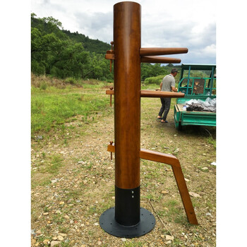 整木咏春拳叶问木人桩铁底板吸盘训练桩简易家用立式桩厂家直销茶青色