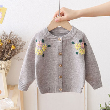 迪士尼秋冬新款女童开衫毛衣秋冬婴儿童娃娃领上衣红色春秋洋气女宝宝