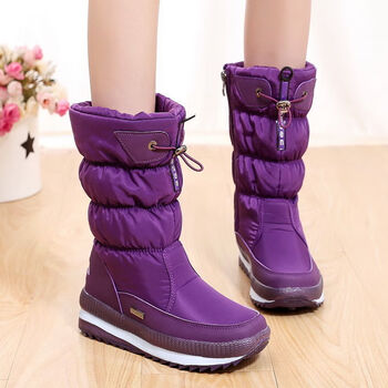 加厚雪地靴女款中高筒加绒厚棉鞋保暖韩版防水防滑长靴子sn0852紫色39