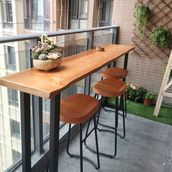 定制阳台吧台桌实木吧台桌子简约家用酒吧桌咖啡店阳台靠墙长条高脚