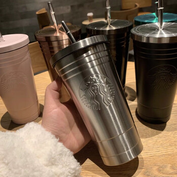 星巴克2023抖音同款不锈钢吸管杯限量版咖啡大容量随手杯双层车载随行