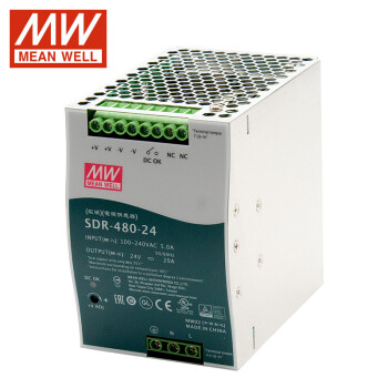 明纬（MEANWELL）导轨式开关电源SDR-480W960W直流可调12V24V48V工控10A20A变压器 SDR-480-24