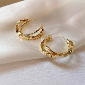 (anglang)轻奢感韩国新款潮耳环金属ins冷淡风休闲碎银子双层耳圈耳饰