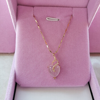 可颖a银粉水晶项链日韩时尚气质芙蓉石吊坠锁骨链银饰生日礼物心形