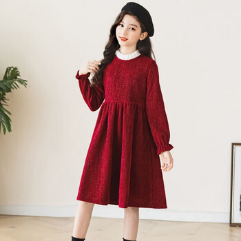 蓓揽耀女童连衣裙秋冬季新款韩版洋气加绒加厚儿童裙子女孩公主裙红色