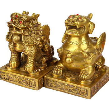 玄唐 黄铜双角貔貅摆件一对镇宅招财皮丘店铺开业礼品家居客厅办公室