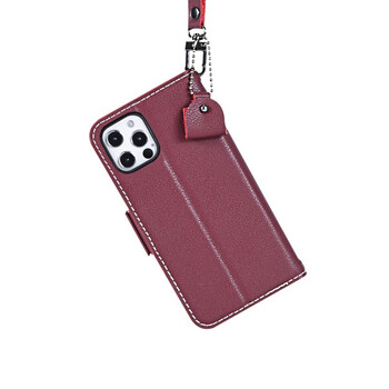 锦灏 iphone12promax手机壳真皮翻盖带挂绳全包防摔苹果12pro保护套