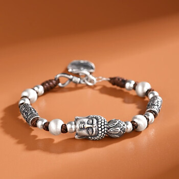 甄熙施华洛世奇锆999足银佛头手链男女串珠平情人节生日礼物送男女友