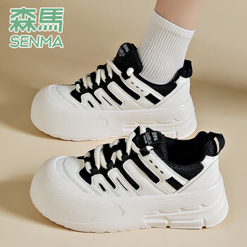 森马女鞋2024夏季新款面包鞋百搭小众休闲运动鞋厚底小白鞋大头鞋米黑