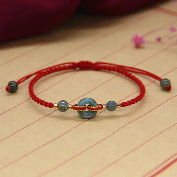 千宝莱翡翠平安扣红绳手链幸运玉石脚链男女手工编织闺蜜礼物 手链