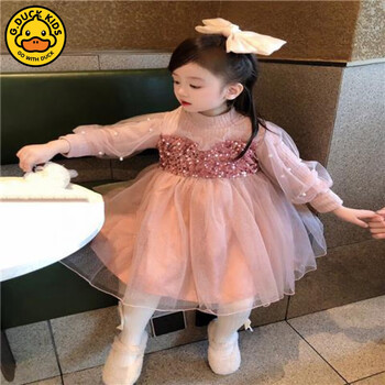 gduckkidsgowithduck公主裙秋冬女童新款洋气粉色纱裙小女孩宝宝生日
