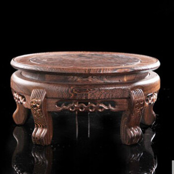 页山夆木质圆形高脚古典花瓶托实木花盆底座手工镂空雕花鸡翅木圆形