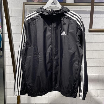 Adidas 阿迪达斯男子夹克 秋季新款运动型格跑步运动服连帽开衫外套 IB0384/黑色 商家力荐 XL