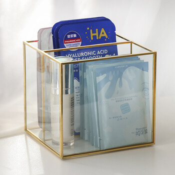 北欧风桌面化妆品收纳盒卫生巾卫生棉收纳盒简约轻奢黄铜面膜收纳盒