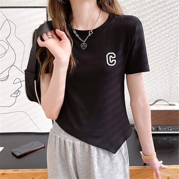 萱旎xuanni设计感不规则短袖t恤女2022夏季短款上衣sshx9276黑色m