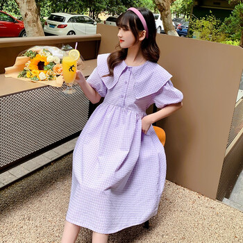 裙子时尚新款女装11女大童女孩衣服14夏季洋气公主裙紫罗兰140cm6272