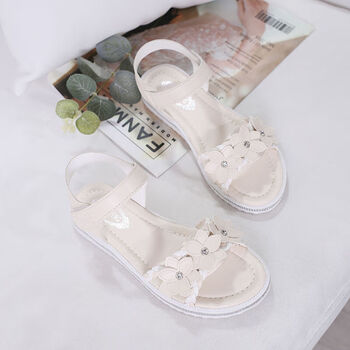 纳瓦奇魔术贴凉鞋女高初中小学生新款甜美花朵大童平底凉鞋816岁潮米