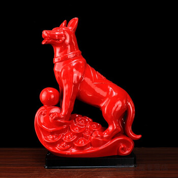 60陶瓷狗摆件红色狗陶瓷十二12生肖狗家居中式桌面装饰工艺品狗摆设