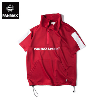 PANMAX加肥加大码欧美潮牌高领半袖胖子男装无性别ins嘻哈短袖T恤 红色 2XL