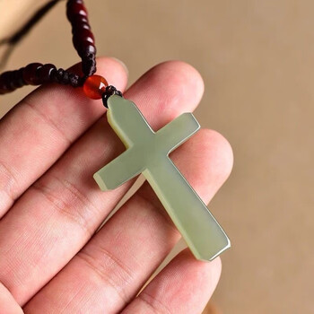 植珠轻奢炫石为玉和田玉十字架吊坠男女款玉石玉坠青海料青玉挂件湖绿