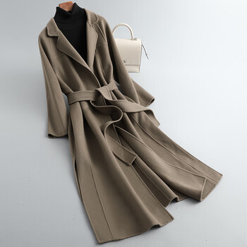 羊毛大衣女双面绒尼子长款过膝宽松感2022秋冬新灰咖色羊毛s90斤110斤