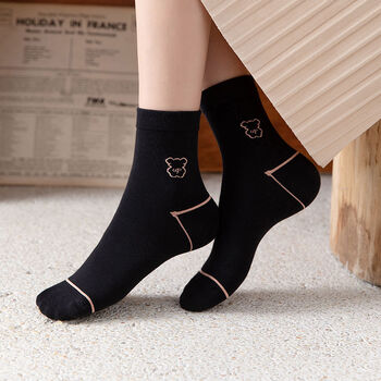 好品质女士袜子小熊女士袜子女款中筒袜子长筒袜工作黑色冬季加厚保暖