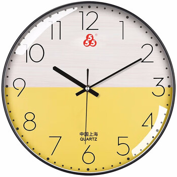 三五钟表客厅石英钟表挂墙卧室时钟挂表钟饰 53511黑框黄(35cm)
