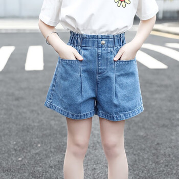 牛仔短裤夏装612新款洋气时尚中大儿童高腰夏季女孩休闲裤子蓝色120码