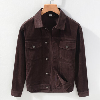 夹克男复古工装宽松外套男士纯棉潮流帅气翻领男装衣服深咖啡色2xl